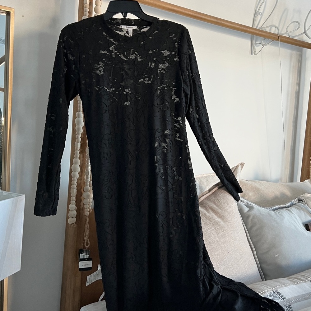 Splendid soft Elegant Black Lace Long Sleeve Dress